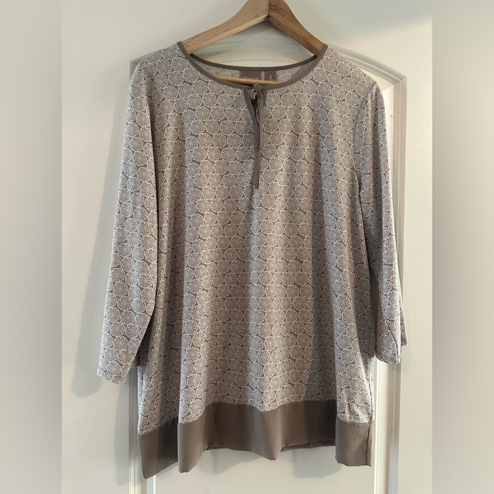 Chico’s Cream White Printed Long Sleeve Boho Peasant Blouse (jy94)